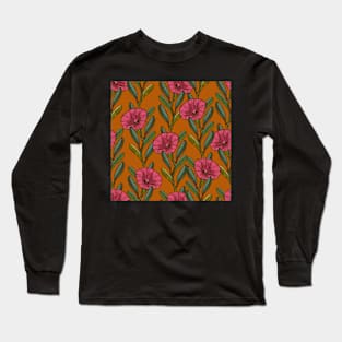 Burnt Summer Garden Pattern - Vintage Orange & Pink Color Palette Long Sleeve T-Shirt